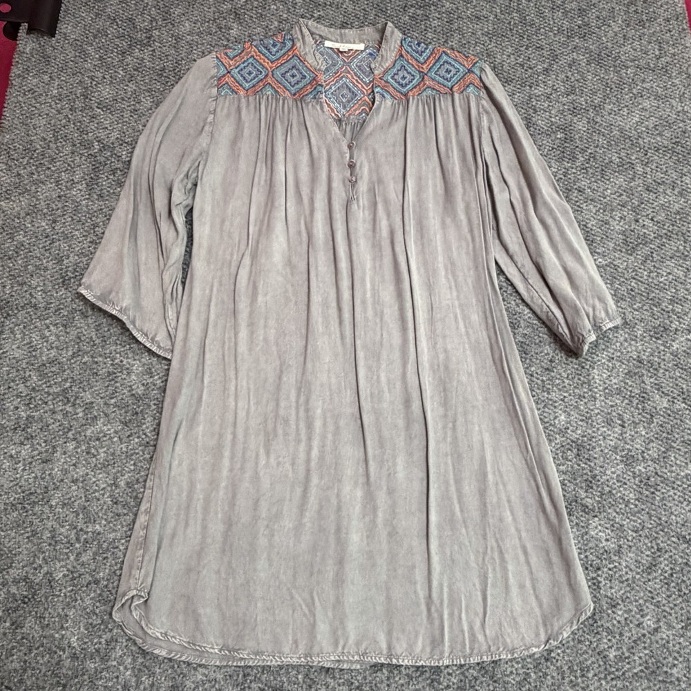 Women's Solitaire Bohemian Embroidered Tunic Dress Large